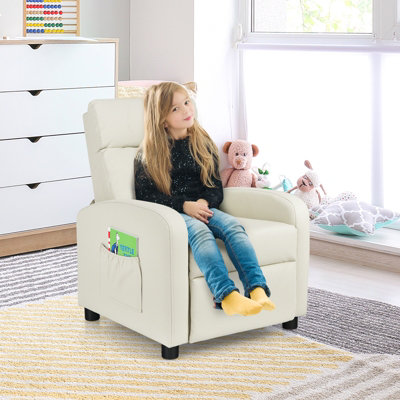 Costway Kids Recliner Chair PU Leather Ergonomic Adjustable Sofa Chair Lounge Chair