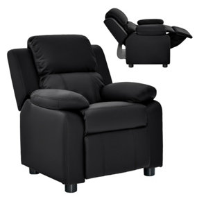 Costway Kids Recliner Chair PU Leather Toddler Sofa Chair w/ Adjustable Backrest & Footrest Black