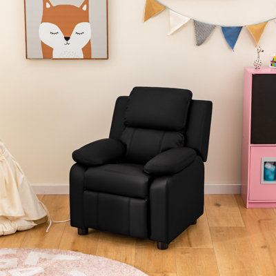 Costway Kids Recliner Chair PU Leather Toddler Sofa Chair w Adjustable Backrest Footrest Black