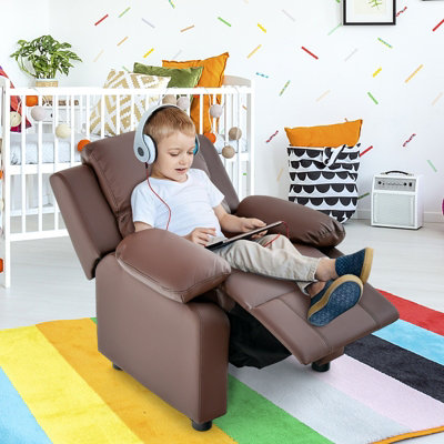 Costway Kids Recliner Chair PU Leather Toddler Sofa Chair w/ Adjustable Backrest & Footrest Coffee