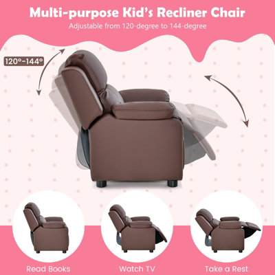 Costway Kids Recliner Chair PU Leather Toddler Sofa Chair w/ Adjustable Backrest & Footrest Coffee