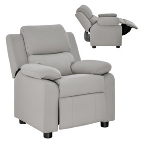 Costway Kids Recliner Chair PU Leather Toddler Sofa Chair w/ Adjustable Backrest & Footrest Light Gray