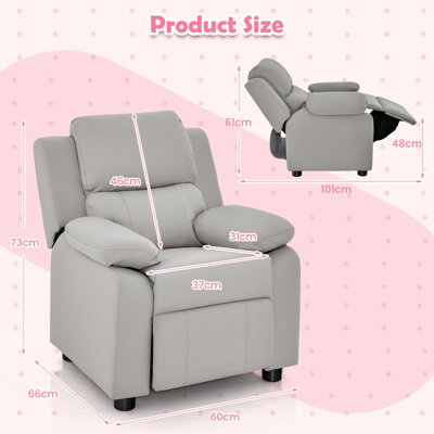 Costway Kids Recliner Chair PU Leather Toddler Sofa Chair w Adjustable Backrest Footrest Light Gray