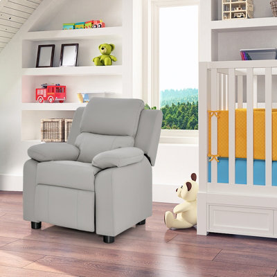 Costway Kids Recliner Chair PU Leather Toddler Sofa Chair w Adjustable Backrest Footrest Light Gray