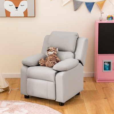 Costway Kids Recliner Chair PU Leather Toddler Sofa Chair w Adjustable Backrest Footrest Light Gray