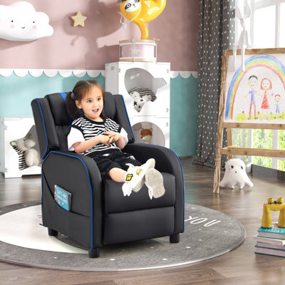 Costway Kids Recliner Chair Toddler Ergonomic PU Leather Sofa Couch Upholstered Armchair