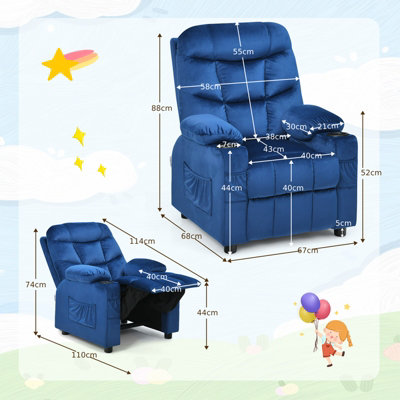Costway Kids Recliner Chair Velvet Fabric Adjustable Sofa Chair Gaming Lounge Chair