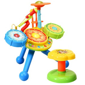 Costway Kids Rock Band Drum Set Children Musical w/ Microphone and Chair Toddler Toy