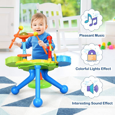 Costway Kids Rock Band Drum Set Children Musical w/ Microphone and ...