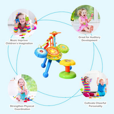 Costway Kids Rock Band Drum Set Children Musical w/ Microphone and ...