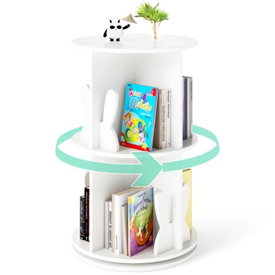 COSTWAY Kids Rotating Bookshelf 2 Tier Revolving Display Storage Rack-White