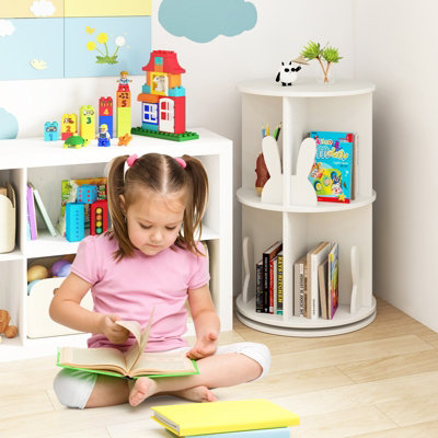 COSTWAY Kids Rotating Bookshelf 2 Tier Revolving Display Storage Rack-White