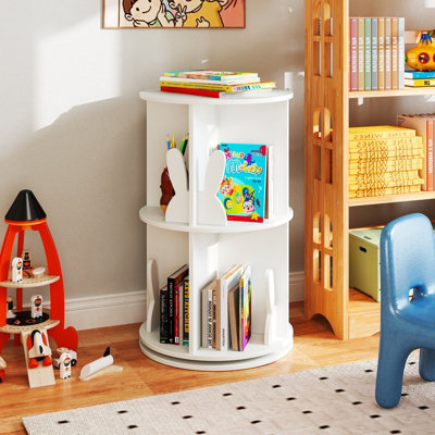 COSTWAY Kids Rotating Bookshelf 2 Tier Revolving Display Storage Rack-White