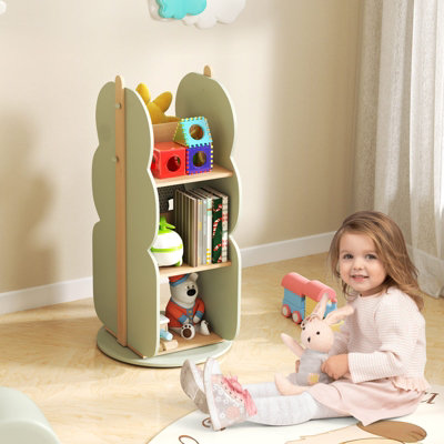 COSTWAY Kids Rotating Bookshelf Floor Standing Bookcase Toy Storage Organizer-Green