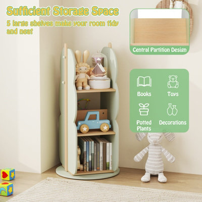 COSTWAY Kids Rotating Bookshelf Floor Standing Bookcase Toy Storage Organizer-Green