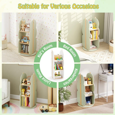 COSTWAY Kids Rotating Bookshelf Floor Standing Bookcase Toy Storage Organizer-Green