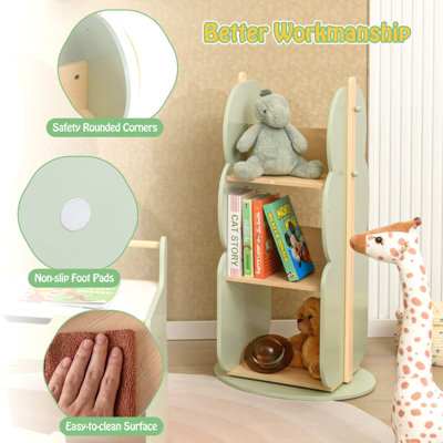 COSTWAY Kids Rotating Bookshelf Floor Standing Bookcase Toy Storage Organizer-Green