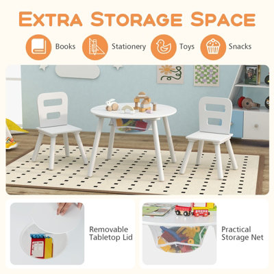 COSTWAY Kids Round Table and Chair Set 3 Pcs Children Wooden Activity Table