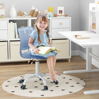 Costway Kids School Desk Chair Ergonomic Study Chair Rolling Swivel Task Chair w Adjustable Height Blue