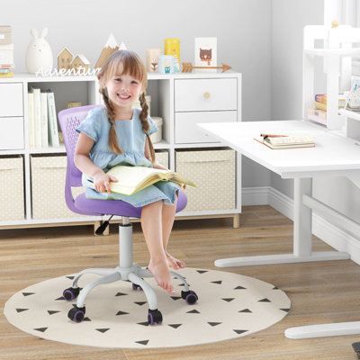 Costway Kids School Desk Chair Ergonomic Study Chair Rolling Swivel Task Chair w Adjustable Height Purple