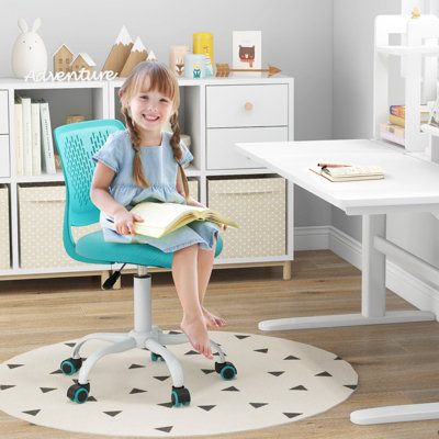 Costway Kids School Desk Chair Ergonomic Study Chair Rolling Swivel Task Chair w Adjustable Height Turquoise