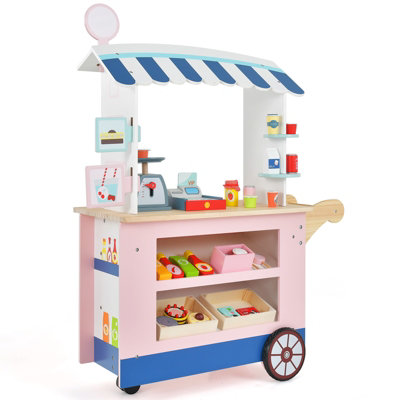 Costway Kids Snacks & Sweets Food Cart Toy Cart Play Set w/ POS Machine & Scale