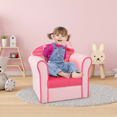 Soft Velvet Upholstered Kids Sofa Chair with Ottoman-Pink | Costway