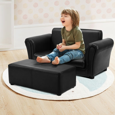 Costway Kids Sofa Set 2 Seat Children Couch Upholstered Armchair Lounge w/ Footstool