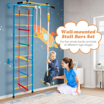 Costway Kids Steel Swedish Ladder Set Gymnastic Wall Gym Pull up