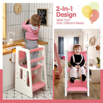 Costway Kids Step Stool Toddler Learning Stool w Non slip Steps 3 Adjustable Heights