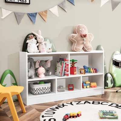 Costway Kids Storage Shelf Unit 5-Cubby Wooden Children Bookcase Toy ...