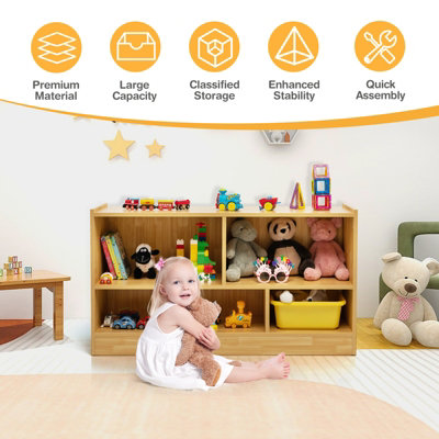 Costway Kids Storage Shelf Unit 5 Cubby Wooden Children Bookcase Toy Storage Organizer
