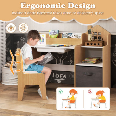 COSTWAY Kids Study Desk and Chair Set Children Study Table w/ Open ...