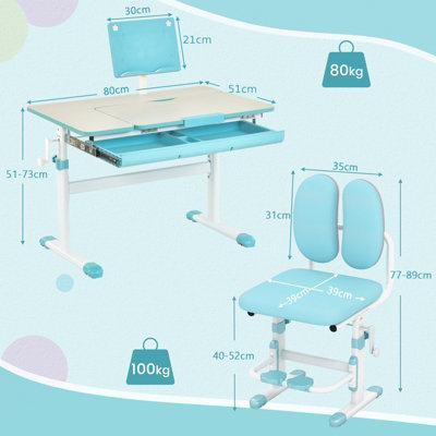 Costway Kids Writing Desk Student Study Table Height Adjustable w/Tilt  Desktop Blue