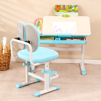 Costway Kids Wooden Study Desk & Chair Writing Table W/drawer