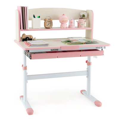 Costway Kids Study Desk Height Adjustable Children Writing Table w/ Tilt Desktop