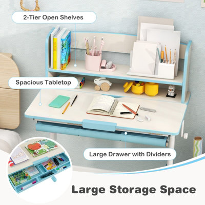 Costway Kids Study Desk Height Adjustable Children Writing Table w ...