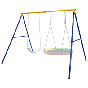 Costway Kids Swing Combo Set w/Swing Seat Saucer Tree Swing & Swing Frame Adjustable