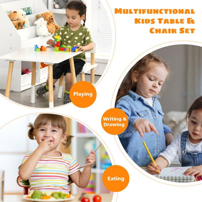 Costway Kids Table and 2 Chairs Wooden Activity Table Set Children Table Chair Set w Non slip Foot Pads