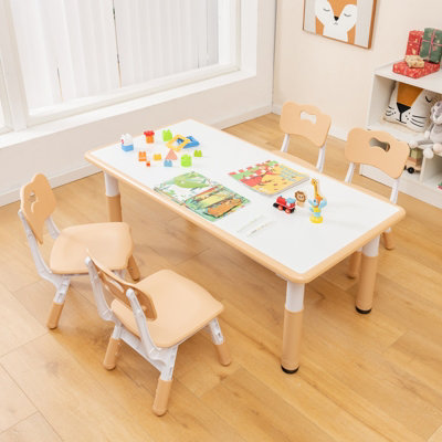 COSTWAY Kids Table and 4 Chairs Set Children Art Study Multi-Activity Table with 4 Seats