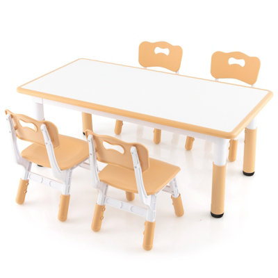 COSTWAY Kids Table and 4 Chairs Set Children Art Study Multi-Activity Table with 4 Seats