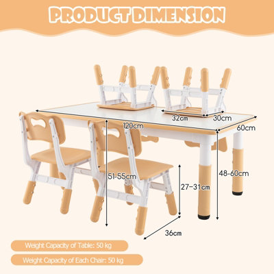 COSTWAY Kids Table and 4 Chairs Set Children Art Study Multi-Activity Table with 4 Seats - 3