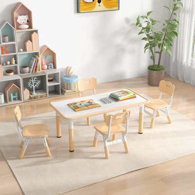 COSTWAY Kids Table and 4 Chairs Set Children Art Study Multi-Activity Table with 4 Seats - 4