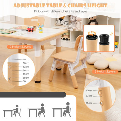 COSTWAY Kids Table and 4 Chairs Set Children Art Study Multi-Activity Table with 4 Seats - 5