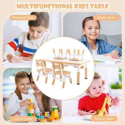 COSTWAY Kids Table and 4 Chairs Set Children Art Study Multi-Activity Table with 4 Seats - 7
