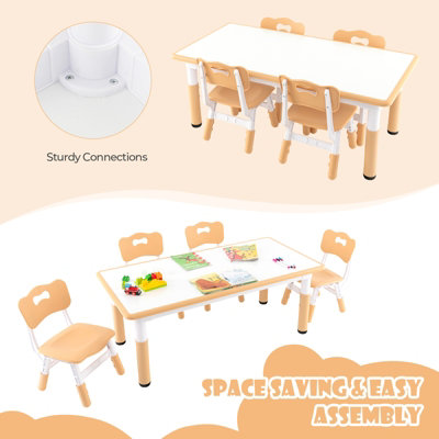 COSTWAY Kids Table and 4 Chairs Set Children Art Study Multi Activity Table with 4 Seats