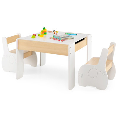 Costway Kids Table and Chair Set Children Activity Desk 2 Chairs w Reversible Blackborad