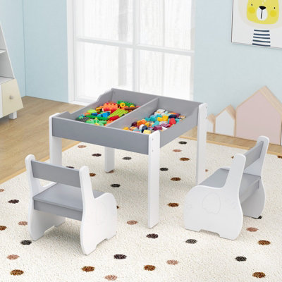 Costway Kids Table and Chair Set Children Activity Desk 2 Chairs w Reversible Blackborad