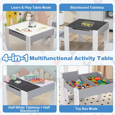 Kids Table, Reversible Tabletop with Blackboard, Extra Storage Compartment, Open selling Table Ends for Easy Access