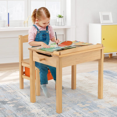 Costway Kids Table and Chair Set Children Wooden Activity Table Set w Drawer Flip Top DIY at B Q